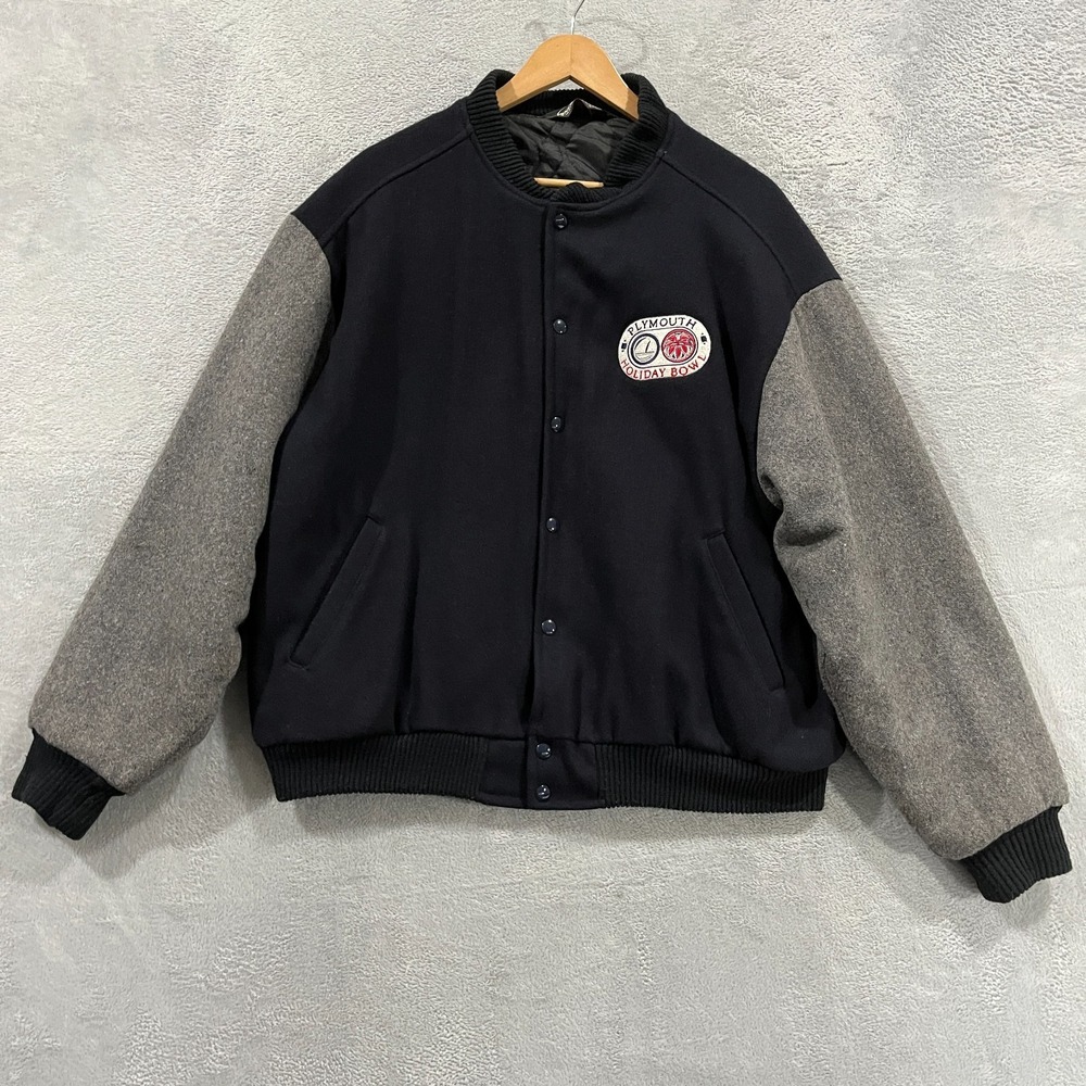 Vintage SportsMaster Jacket Mens XL Black‎ Gray Bomber Varisty Wool 90s USA